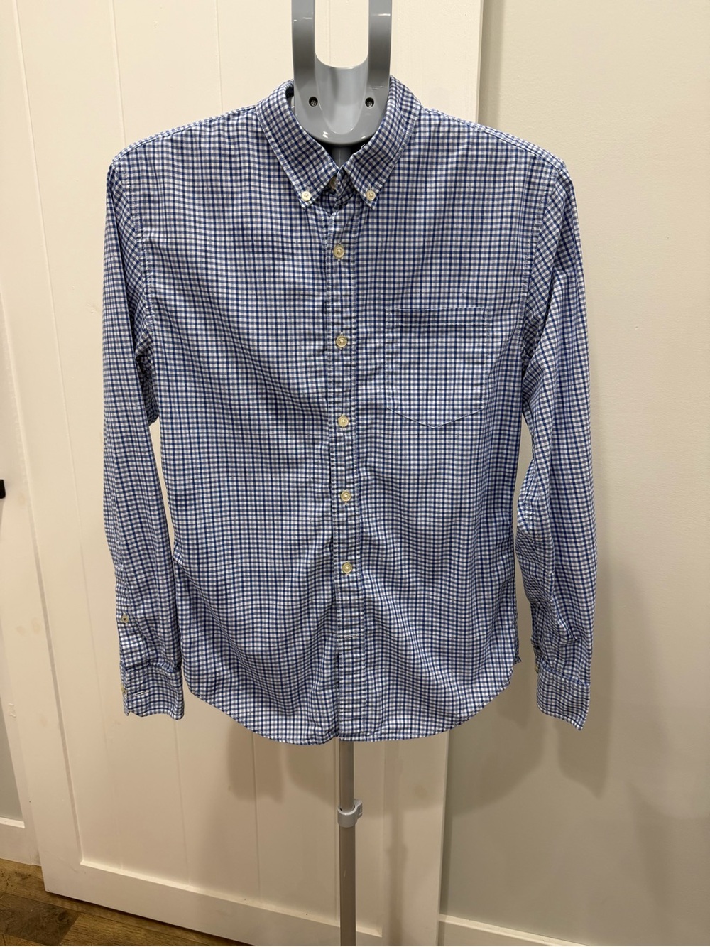 Banana Republic Men’s Blue and White Check Button-Down Shirt